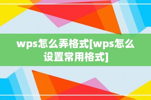 wps怎么弄格式[wps怎么设置常用格式]