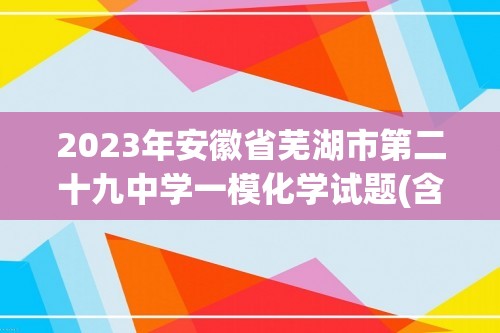 2023年安徽省芜湖市第二十九中学一模化学试题(含解析)